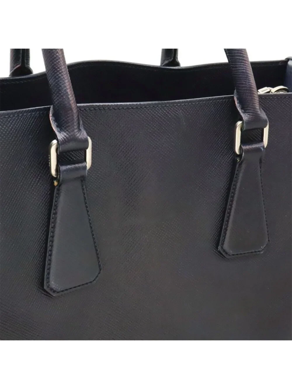 Prada Triangle Logo Saffiano Tote 2-Way Shoulder Bag Crossbody Leather Navy